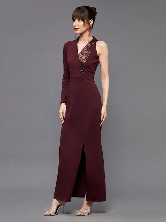 Women Embellished One Sleeve Maxi Dress