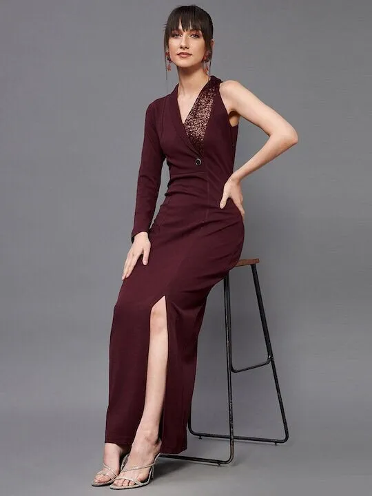 Women Embellished One Sleeve Maxi Dress