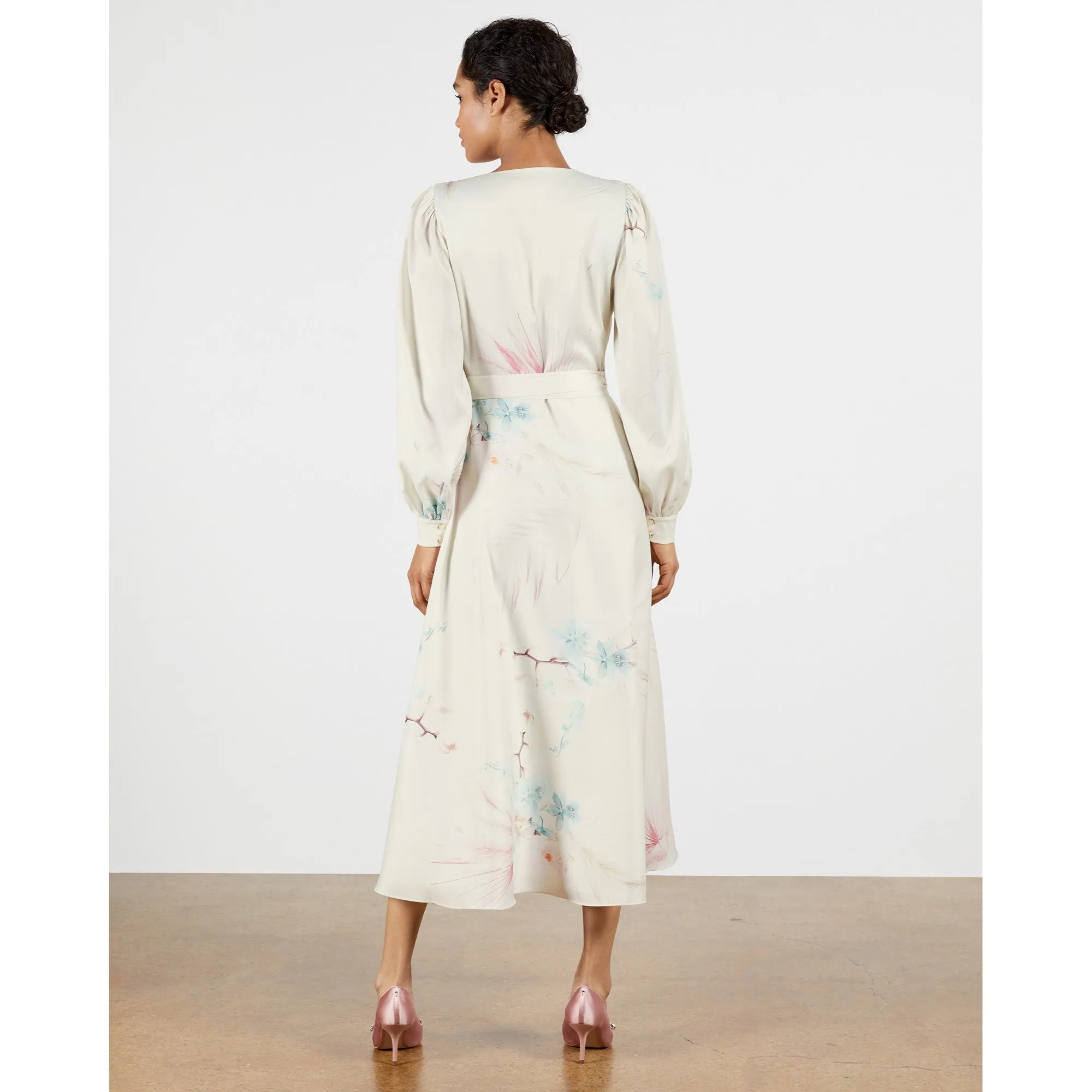 Women Wmd-Flosssi-Floral Wrap Long Sleeve Midi Dress - Natural