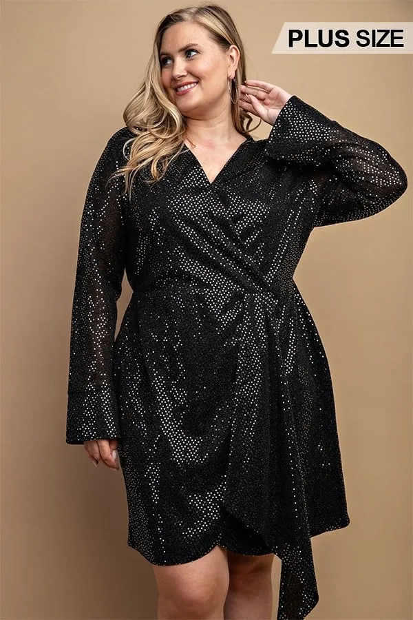 Women's Metallic wrap dress with split cuff and snap buttons