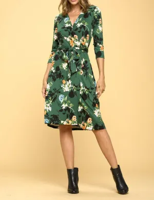 Women's Wrap Dress, Midi Length Floral Print