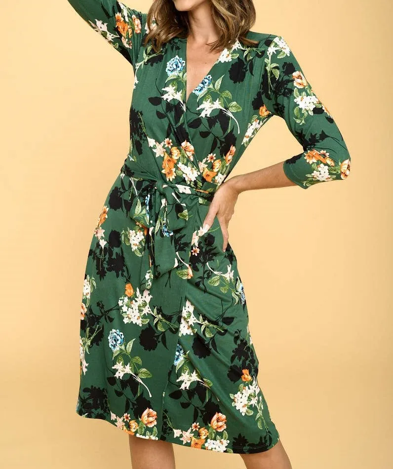 Women's Wrap Dress, Midi Length Floral Print