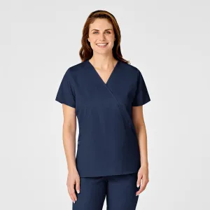 WonderWORK Women's Mock Wrap Scrub Top - Navy