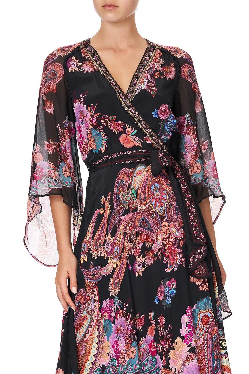 WRAP DRESS WITH FLARE SLEEVE SWINGING SIXTIES