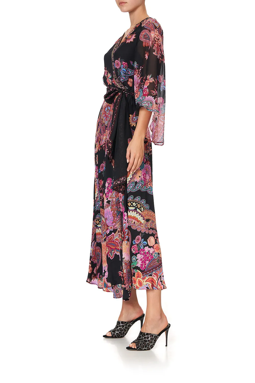 WRAP DRESS WITH FLARE SLEEVE SWINGING SIXTIES