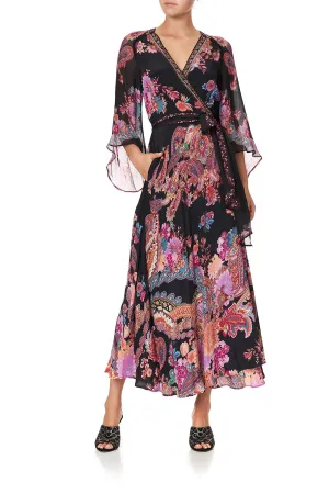 WRAP DRESS WITH FLARE SLEEVE SWINGING SIXTIES