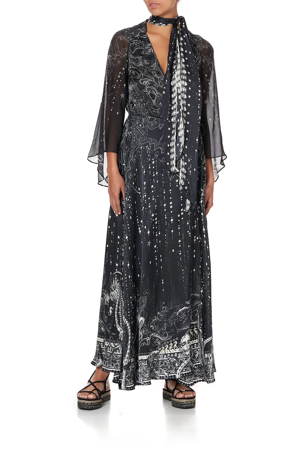 WRAP DRESS WITH NECK TIE MIDNIGHT PEARL