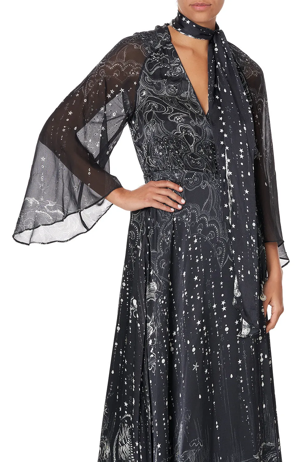 WRAP DRESS WITH NECK TIE MIDNIGHT PEARL