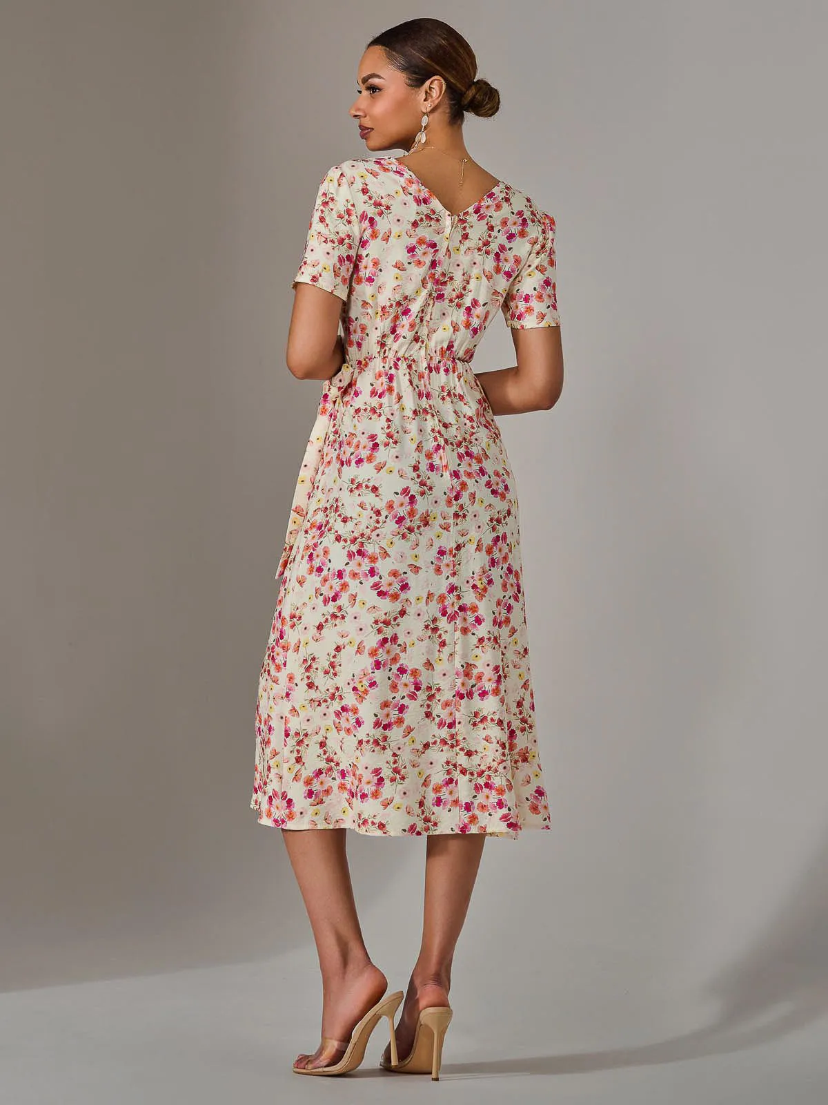 Wrap Midi Dress, Pink Floral