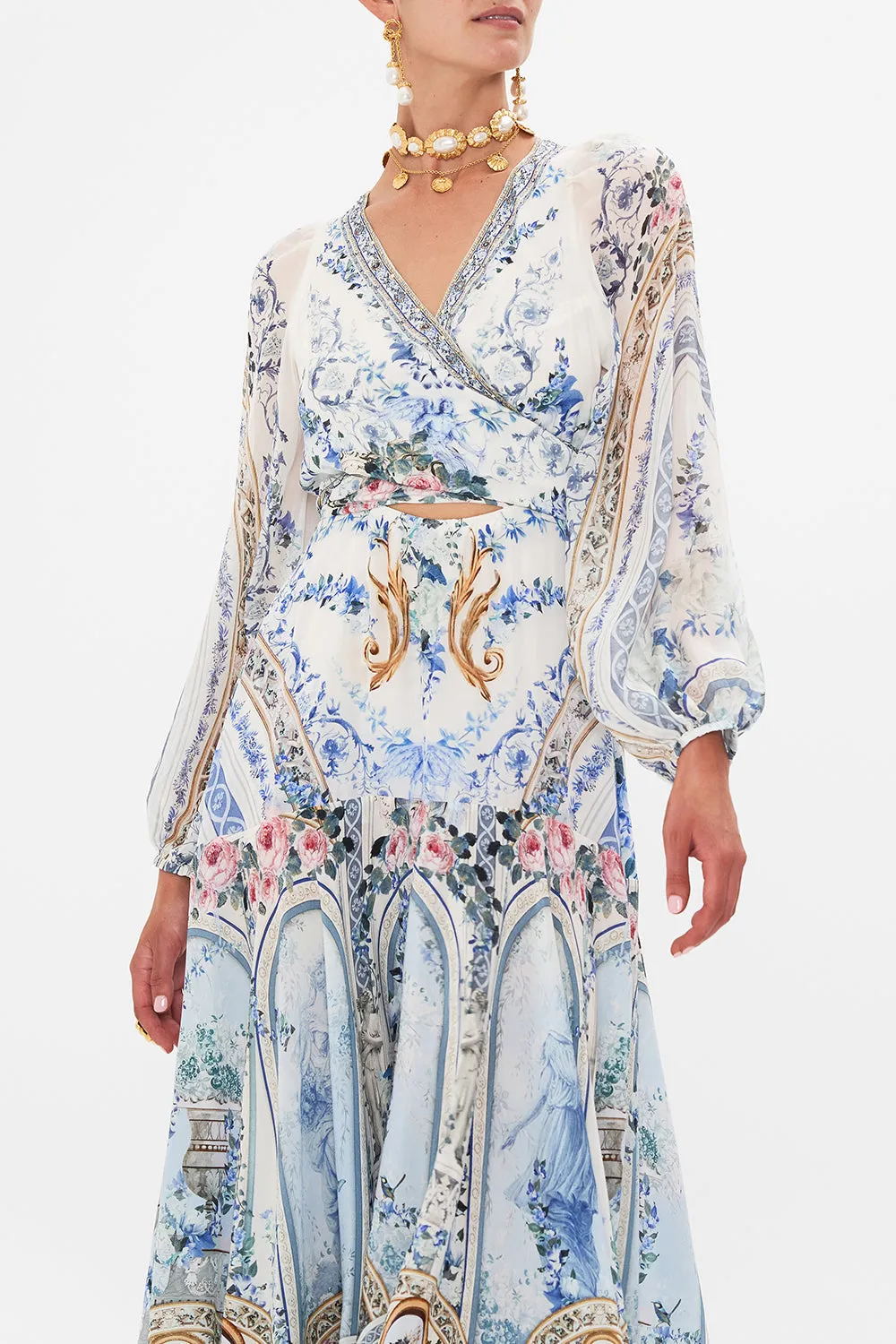 WRAP TIE DRESS WITH BLOUSON SLEEVE SEASON OF THE SIREN