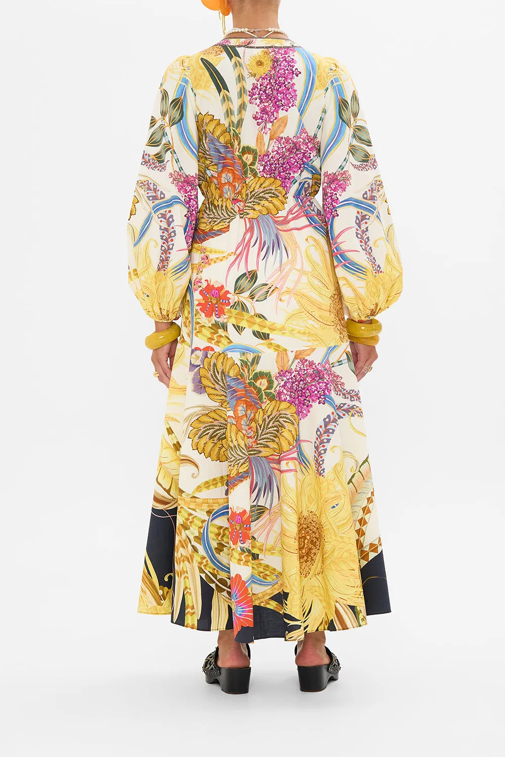 WRAP TIE DRESS WITH BLOUSON SLEEVE SUNFLOWERS ON MY MIND