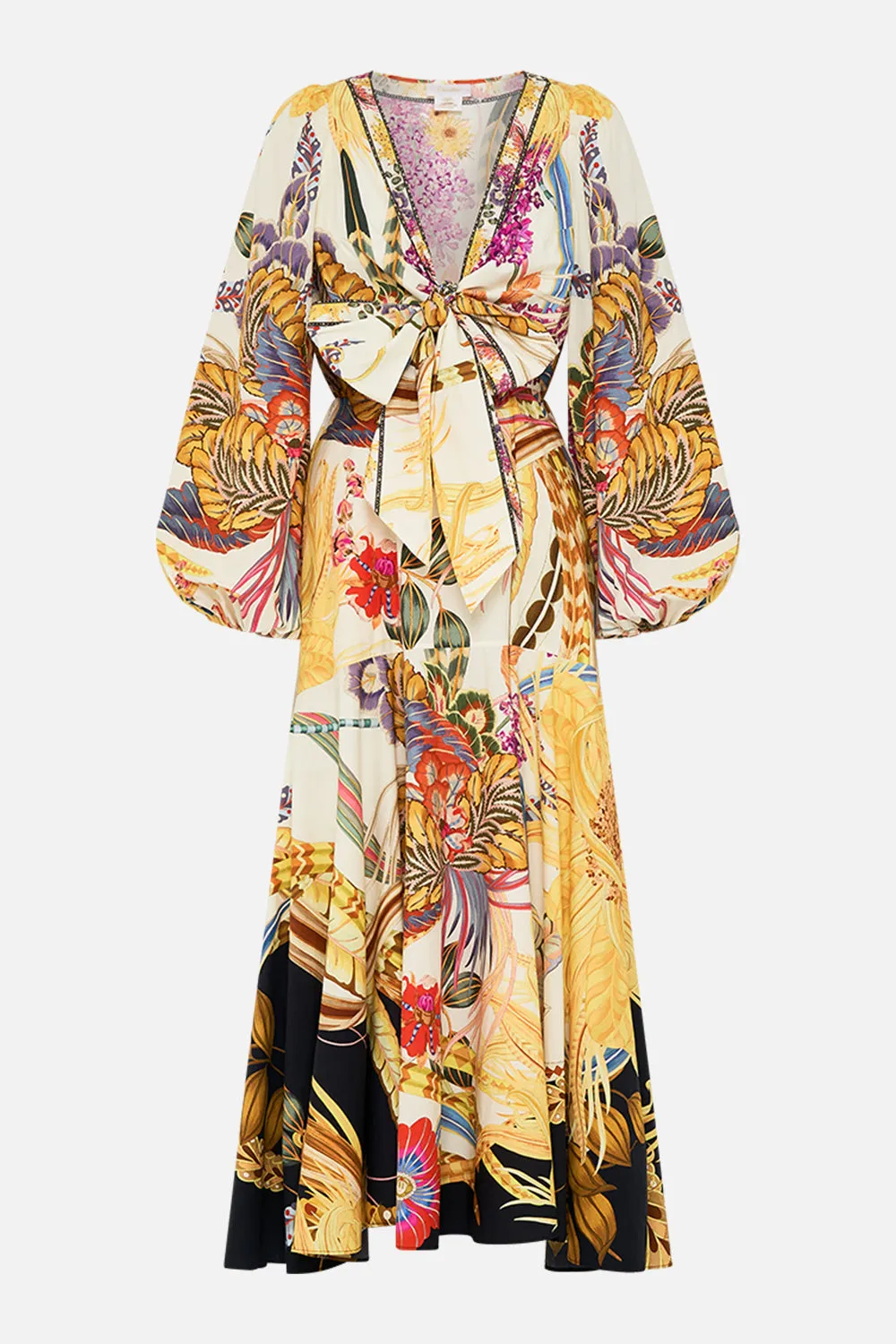 WRAP TIE DRESS WITH BLOUSON SLEEVE SUNFLOWERS ON MY MIND