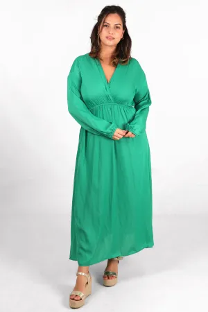 Wrap Top Maxi Dress with Elasticated Waist in Green