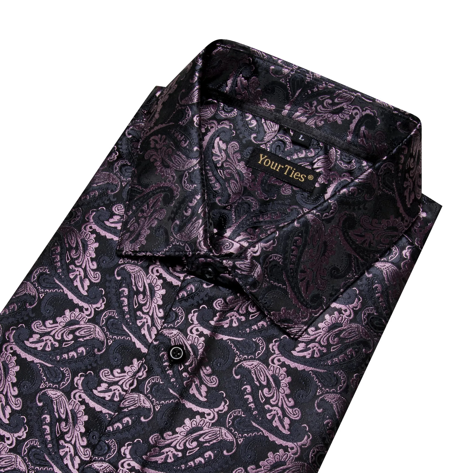 YourTies Black Long Sleeve Top Pink Jacquard Floral Men's Dress Shirt