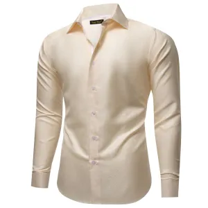 YourTies Cream White Long Sleeve Shirt Men's Silk Light Yellow Top