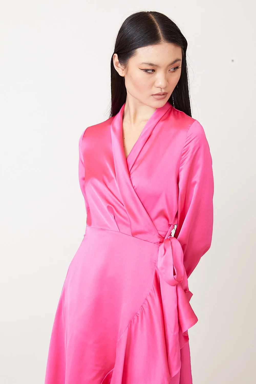 YVETTE - LONG SLEEVES SATIN WRAP DRESS